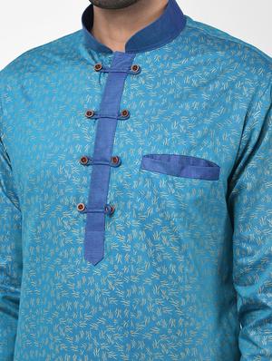 blue printed dupion kurta pyjama set - 17335124 - Standard Image - 5