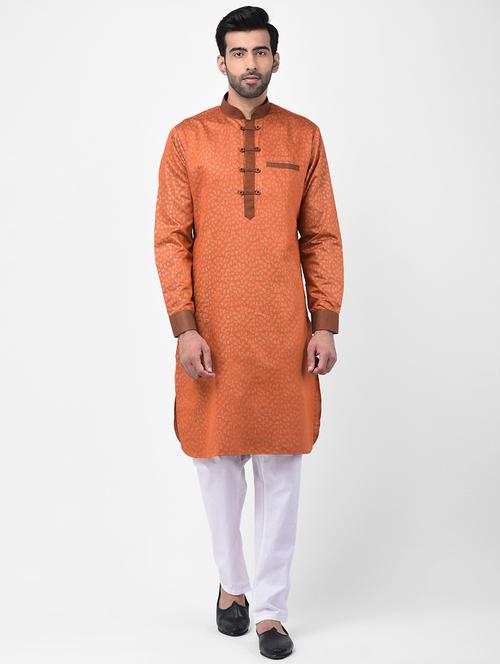 rust printed dupion kurta pyjama set - 17335126 - Standard Image - 1