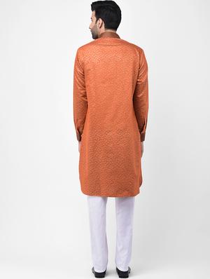 rust printed dupion kurta pyjama set - 17335126 - Standard Image - 3