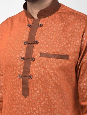 rust printed dupion kurta pyjama set - 17335126 - Standard Image - 5