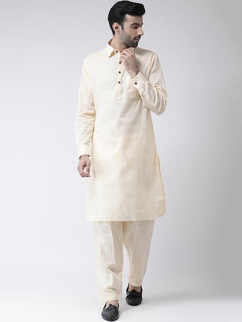beige solid pathani set - 17335132 - Standard Image - 1