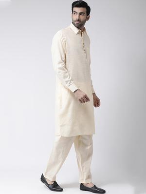 beige solid pathani set - 17335132 - Standard Image - 2