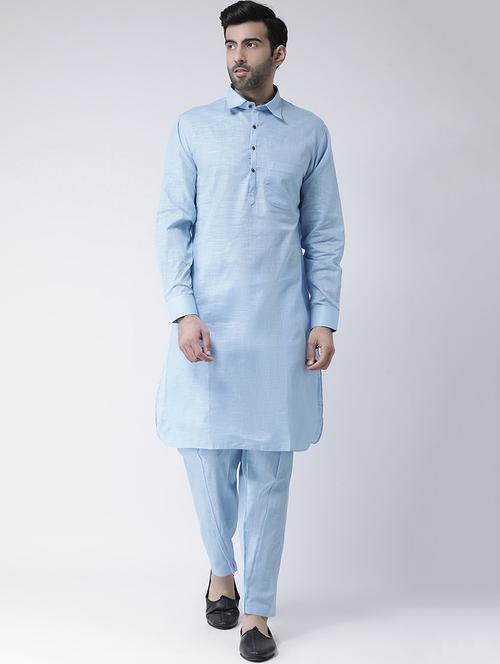 light blue solid pathani set - 17335133 - Standard Image - 1