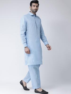 light blue solid pathani set - 17335133 - Standard Image - 2
