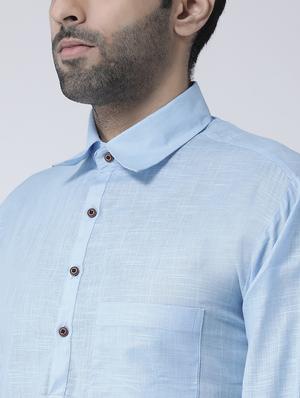 light blue solid pathani set - 17335133 - Standard Image - 4