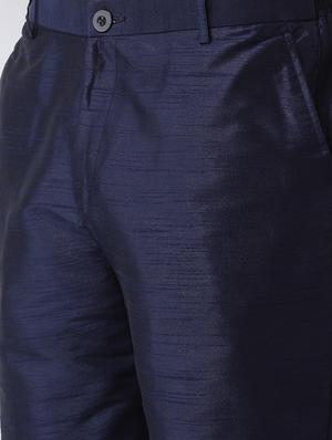 navy blue solid kurta pyjama set with navy blue jacquard nehru jacket - 17335138 - Standard Image - 6