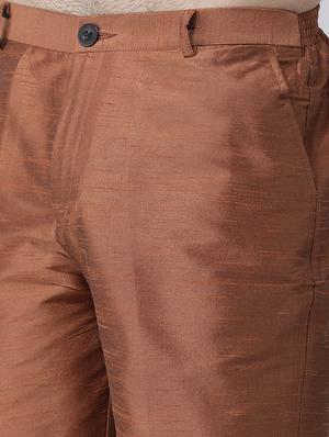 brown solid kurta pyjama set with jacquard nehru jacket - 17335139 - Standard Image - 5