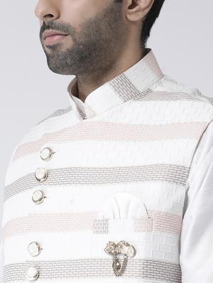 white solid kurta pyjama set with jacquard nehru jacket - 17335140 - Standard Image - 4