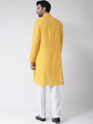 yellow solid kurta pyjama set with embroidered neckline - 17335150 - Standard Image - 3