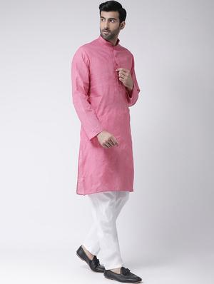 pink solid kurta pyjama set with embroidered neckline - 17335153 - Standard Image - 2