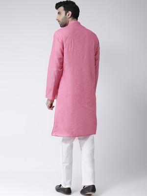 pink solid kurta pyjama set with embroidered neckline - 17335153 - Standard Image - 3