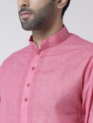 pink solid kurta pyjama set with embroidered neckline - 17335153 - Standard Image - 4