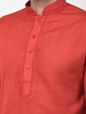 red solid kurta pyjama set with embroidered neckline - 17335160 - Standard Image - 5