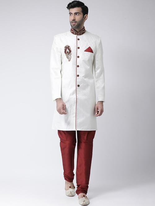 cream jacquard sherwani set - 17335167 - Very Small Image - 1