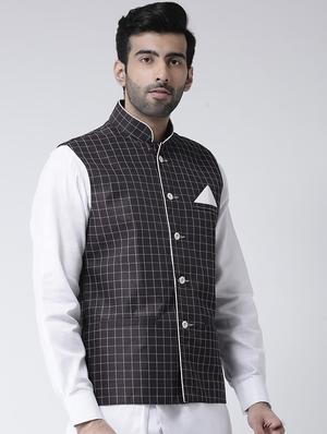 purple checkered nehru jacket - 17335171 - Standard Image - 2