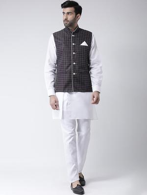 purple checkered nehru jacket - 17335171 - Standard Image - 4