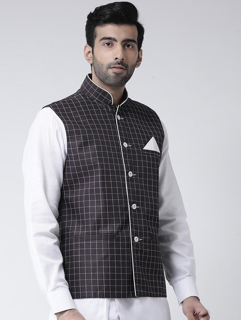 purple checkered nehru jacket - 17335171 - Zoom Image - 2
