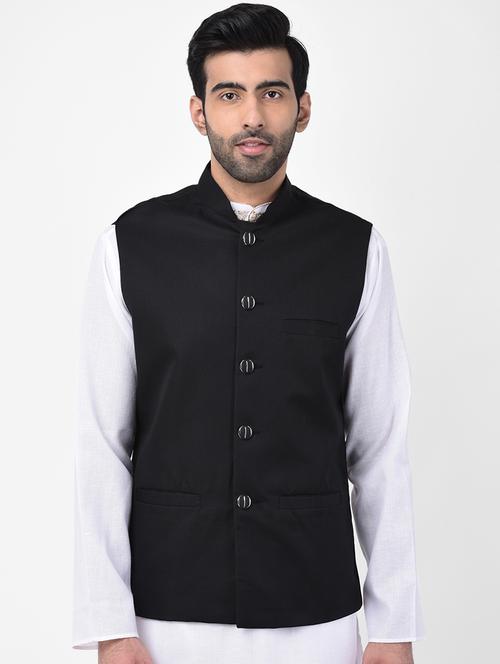 black solid nehru jacket - 17335172 - Standard Image - 1