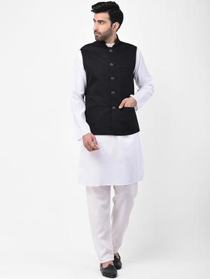 black solid nehru jacket - 17335172 - Standard Image - 4