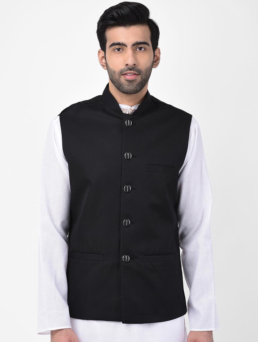 black solid nehru jacket - 17335172 - Zoom Image - 1