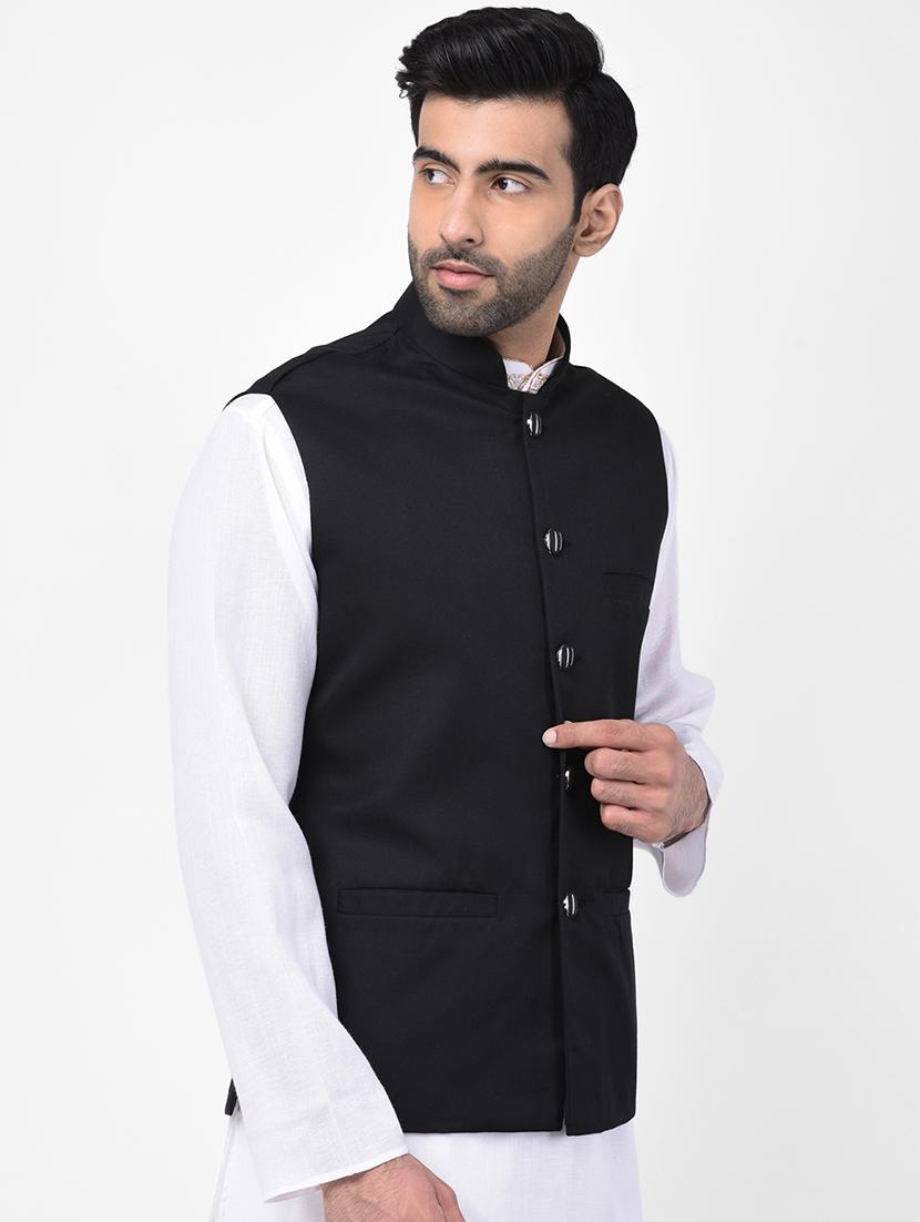 black solid nehru jacket - 17335172 - Zoom Image - 2