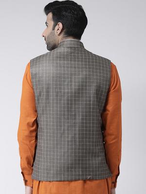 grey checkered nehru jacket - 17335173 - Standard Image - 3