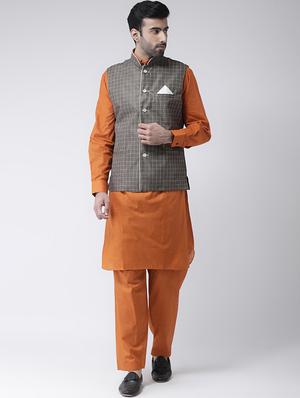 grey checkered nehru jacket - 17335173 - Standard Image - 4