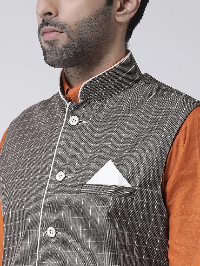 grey checkered nehru jacket - 17335173 - Zoom Image - 5