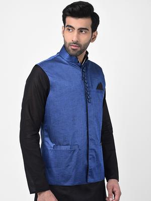 blue solid nehru jacket - 17335174 - Standard Image - 2