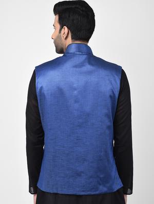 blue solid nehru jacket - 17335174 - Standard Image - 3