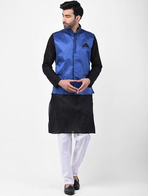 blue solid nehru jacket - 17335174 - Standard Image - 4