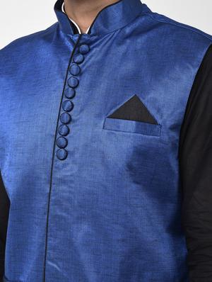 blue solid nehru jacket - 17335174 - Standard Image - 5