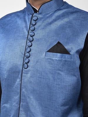 blue solid nehru jacket - 17335176 - Standard Image - 5
