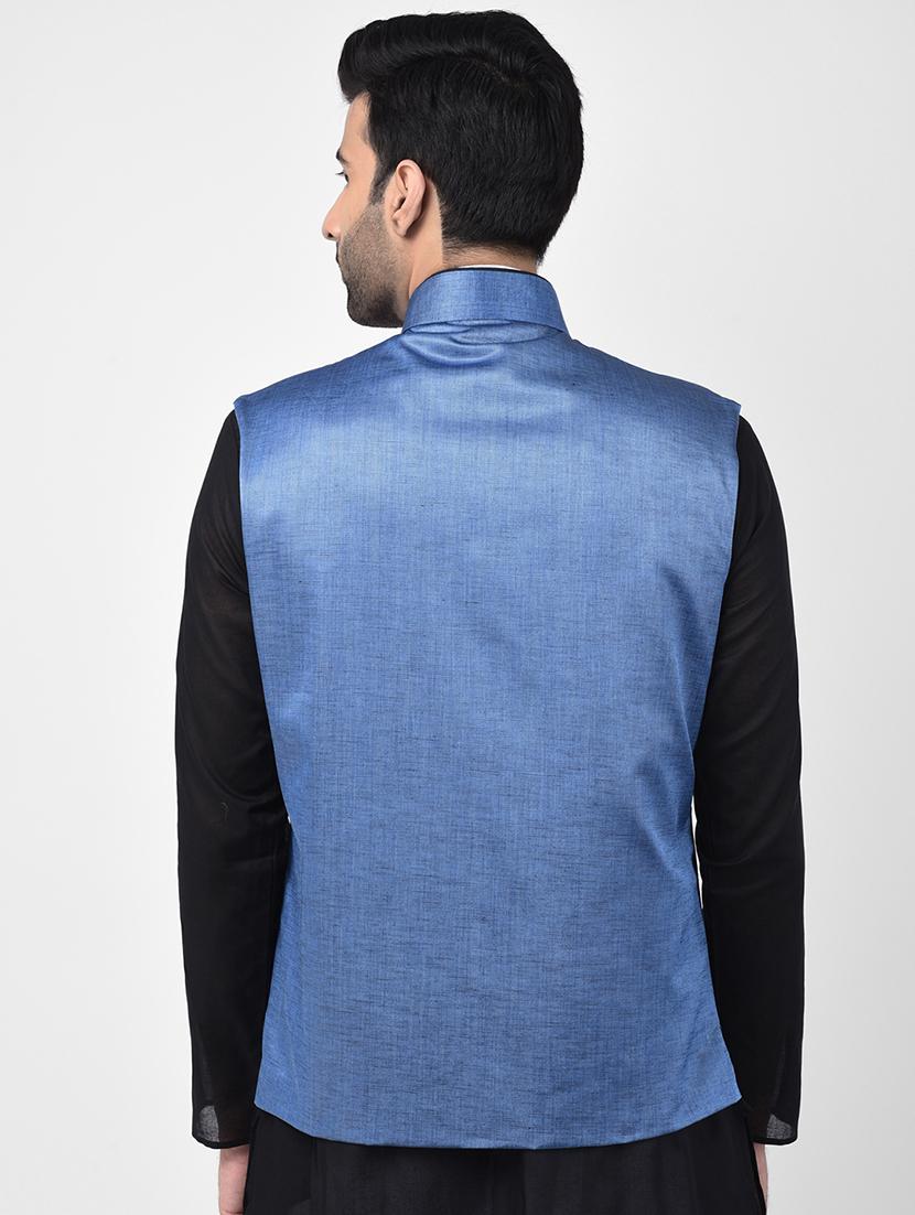 blue solid nehru jacket - 17335176 - Zoom Image - 3