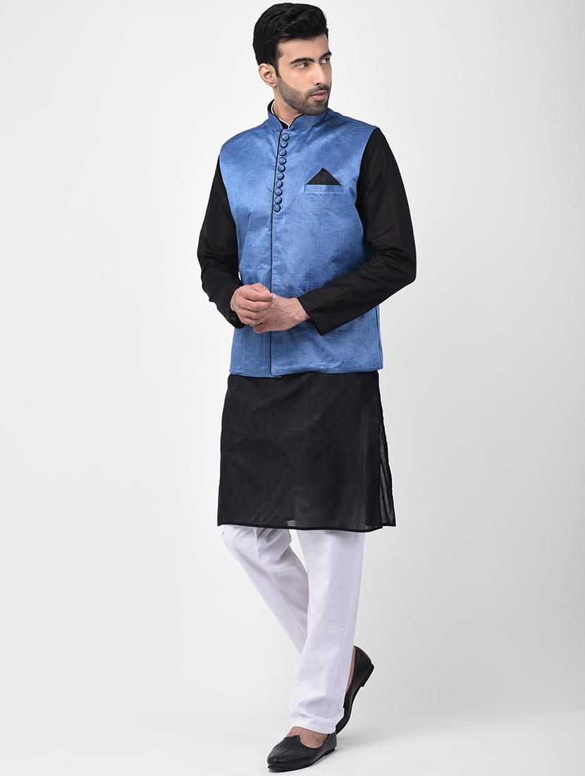 blue solid nehru jacket - 17335176 - Zoom Image - 4