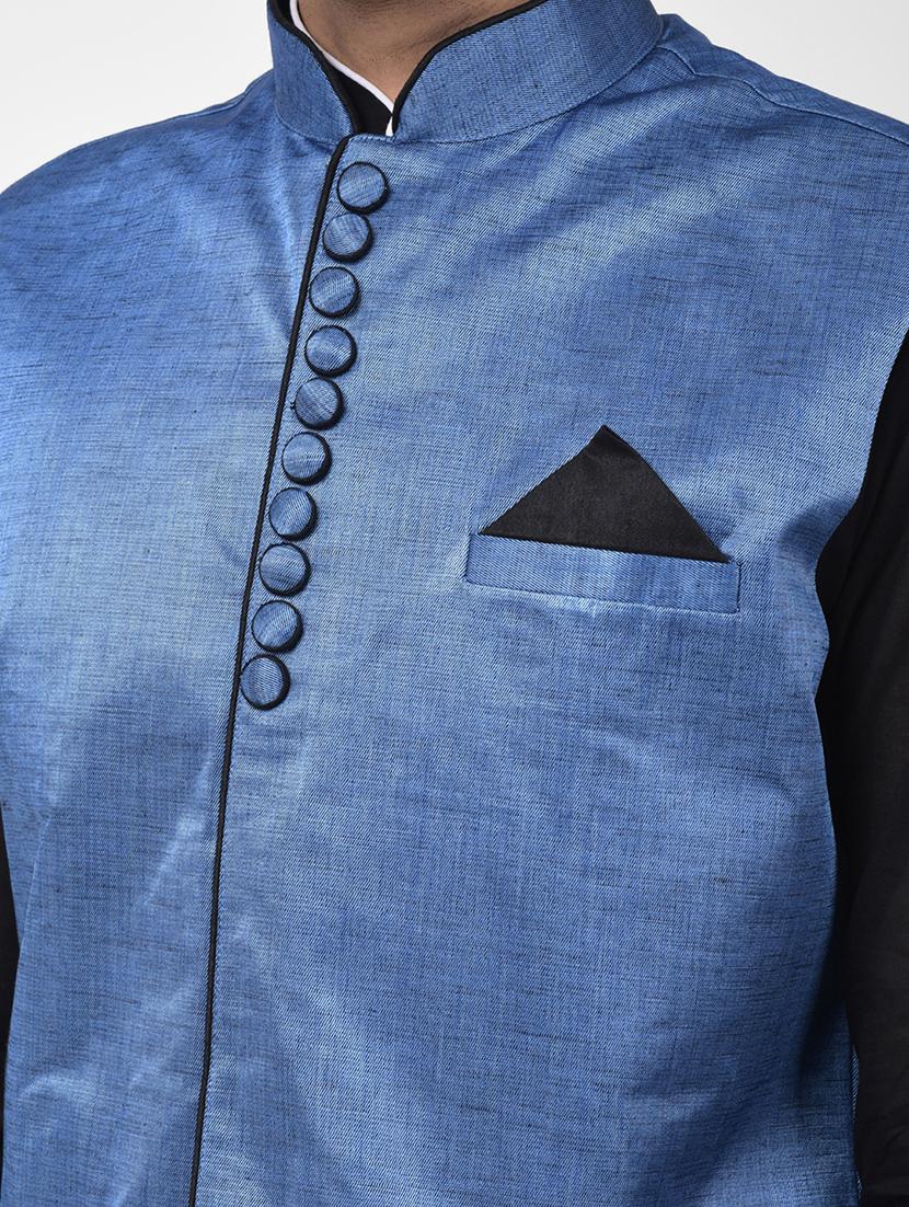 blue solid nehru jacket - 17335176 - Zoom Image - 5