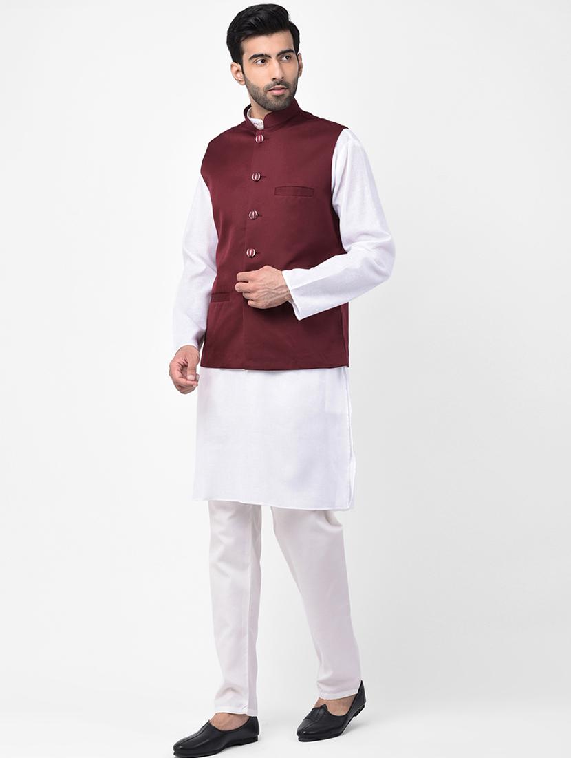 maroon solid nehru jacket - 17335177 - Zoom Image - 5