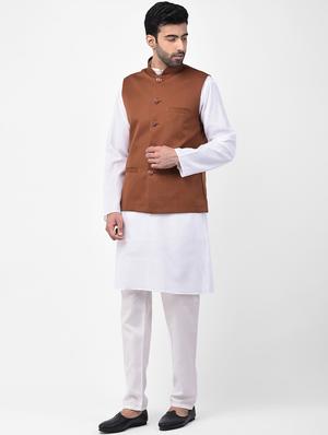 brown solid nehru jacket - 17335178 - Standard Image - 4