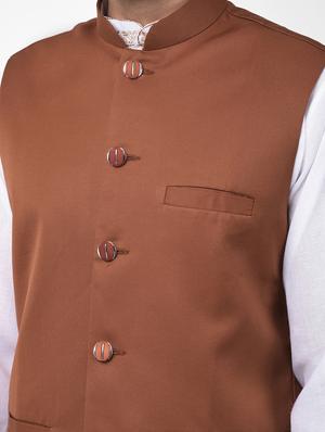brown solid nehru jacket - 17335178 - Standard Image - 5