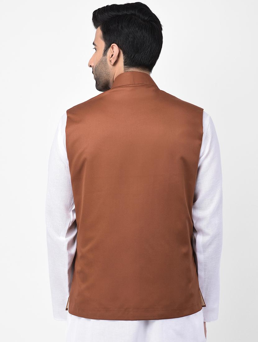 brown solid nehru jacket - 17335178 - Zoom Image - 3