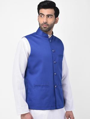blue solid nehru jacket - 17335180 - Standard Image - 2
