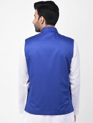 blue solid nehru jacket - 17335180 - Standard Image - 3