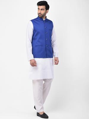 blue solid nehru jacket - 17335180 - Standard Image - 4