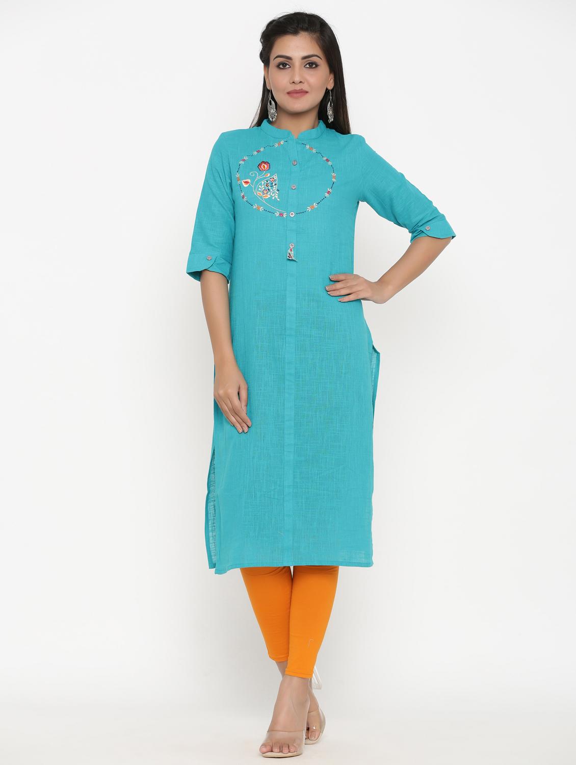 embroidered straight kurta - 17335272 - Zoom Image - 1
