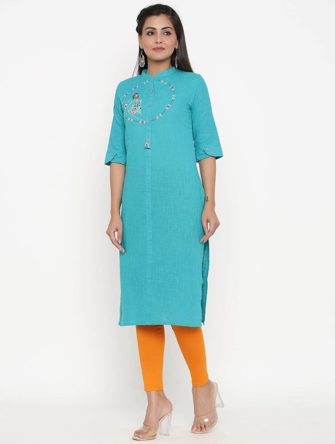 embroidered straight kurta - 17335272 - Zoom Image - 2