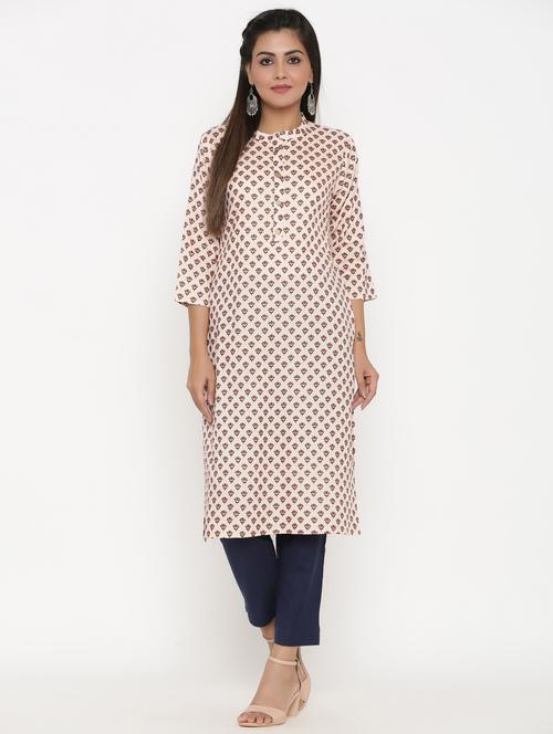 gold print straight kurta - 17335286 - Standard Image - 1