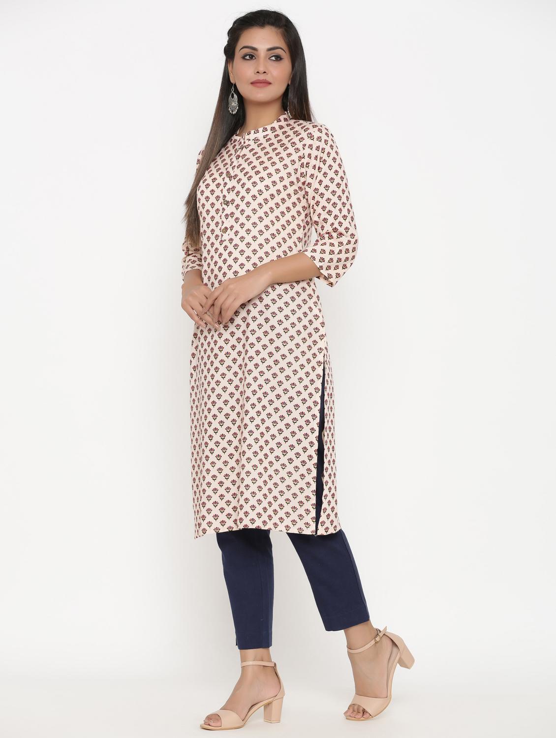 gold print straight kurta - 17335286 - Zoom Image - 2