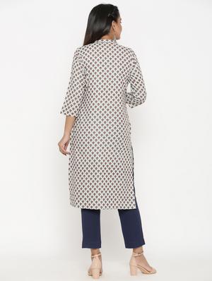 gold print straight kurta - 17335288 - Standard Image - 3