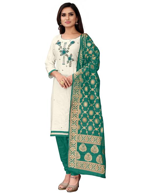 white cotton churidaar suits unstitched suit - 17335337 - Standard Image - 1