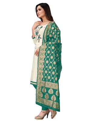 white cotton churidaar suits unstitched suit - 17335337 - Standard Image - 2